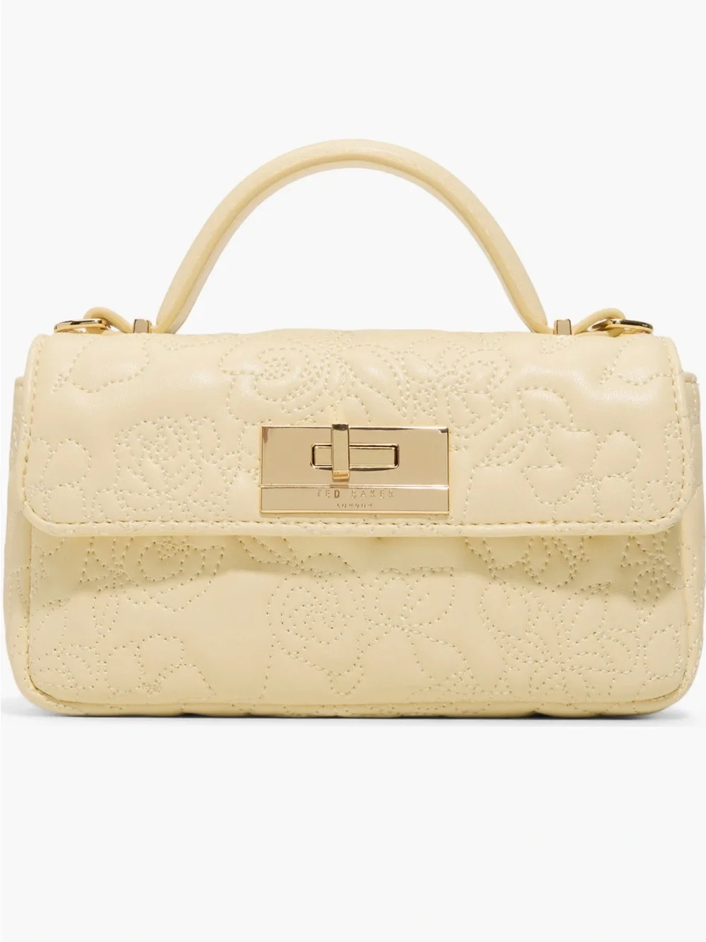 Ted Baker Cream Quilted Top-Handle Satchel with Gold Hardware